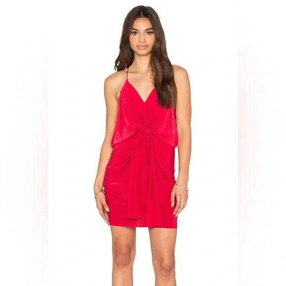 MISA Los Angeles Domino Tie Front Dress in Red Size Medium. - Picture 8 of 10